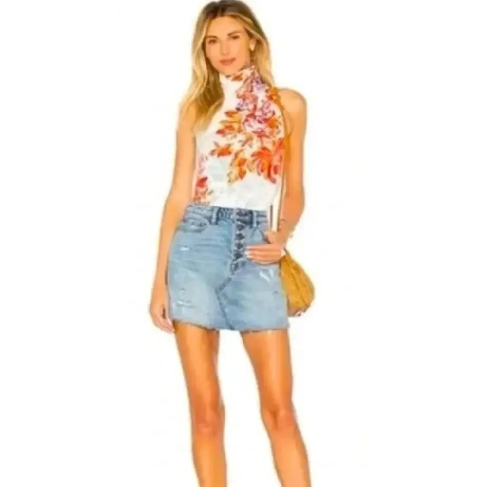 Free People We The Free Denim A Line‎ Button Fly Mini Skirt Size 30